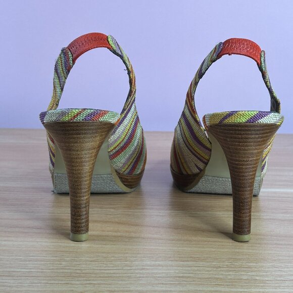 MODA Womens High Heels Slingbacks Shoes 9M Multicolor Zebra Stripe Gum - Picture 10 of 16
